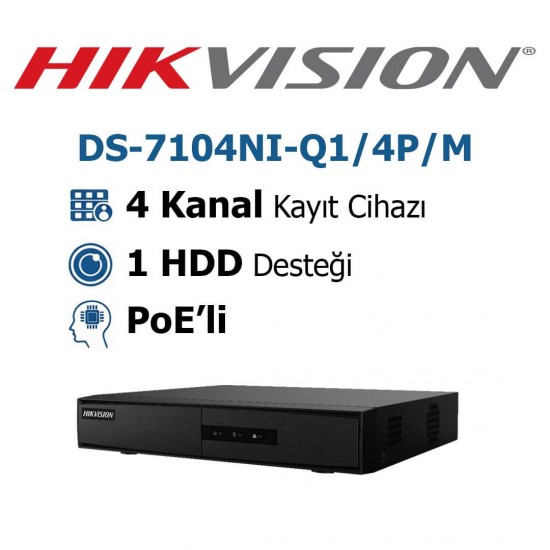 Hikvision DS-7104NI-Q1/4P/M 4 kanal PoE NVR kayıt cihazı IP güvenlik sistemi çözümü